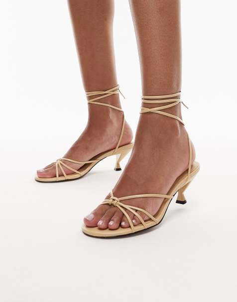 Topshop Itzel tie up mid heel sandal in buttermilk - view 1