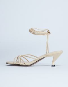 Itzel tie up mid heel sandal in buttermilk