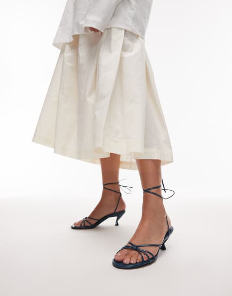 Topshop Itzel tie up mid heel sandal in teal - view 1