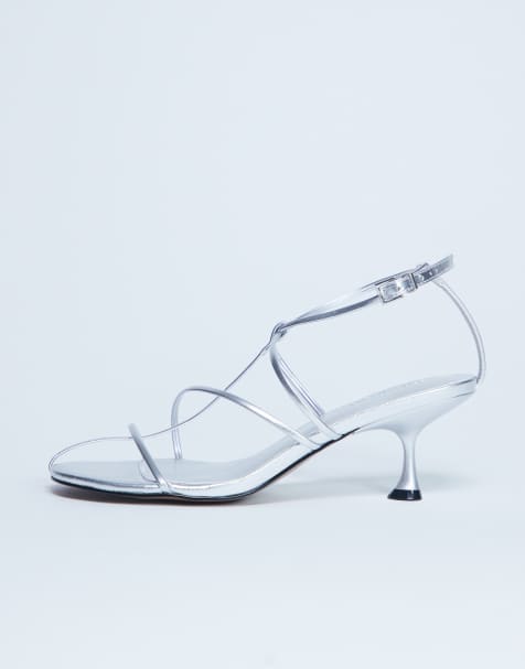 Topshop Itzia strappy mid heel sandals in silver - view 1