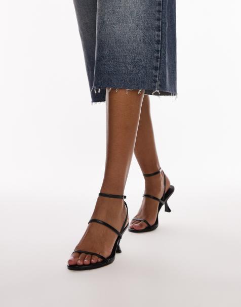 Topshop – Iva – Czarne minimalistyczne sandały z pasków na średnim obcasie - view 1