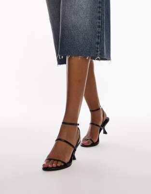 Topshop Iva Minimal Strappy Mid Heel Sandals In Black