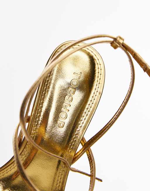 Topshop – Iva – Schlichte Riemchensandalen in Gold mit mittelhohem Absatz, 4 von 4
