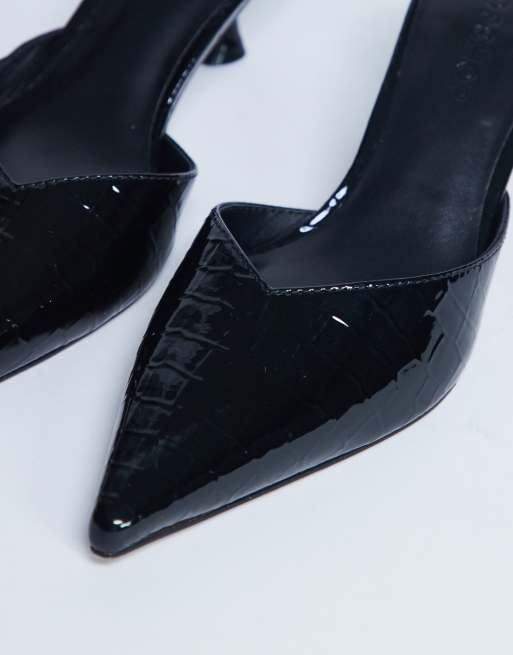 Topshop Ivette croc patent close toe mule in black, 2 of 4
