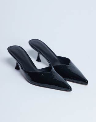 Topshop Ivette Croc Patent Close Toe Mules In Black