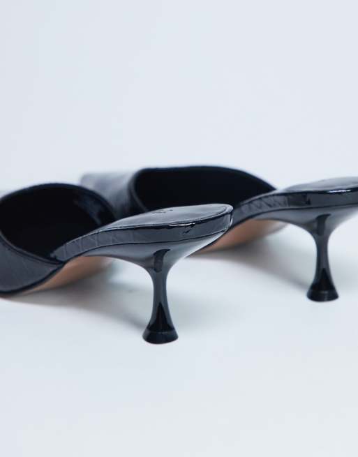Topshop Ivette croc patent close toe mules in black