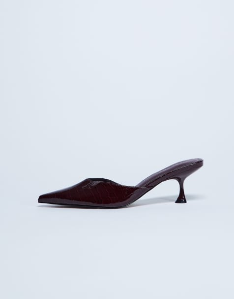 Topshop Ivette croc patent closed toe mules in burgundy - view 1