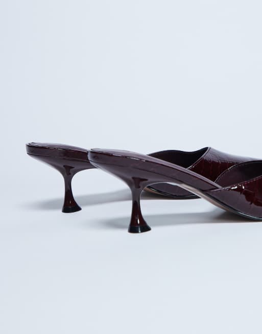 Topshop Ivette croc patent closed toe mules in burgundy
