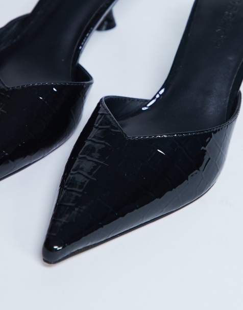 Topshop – Ivette – Czarne lakierowane mule z zakrytymi palcami z imitacji skóry krokodyla - view 1