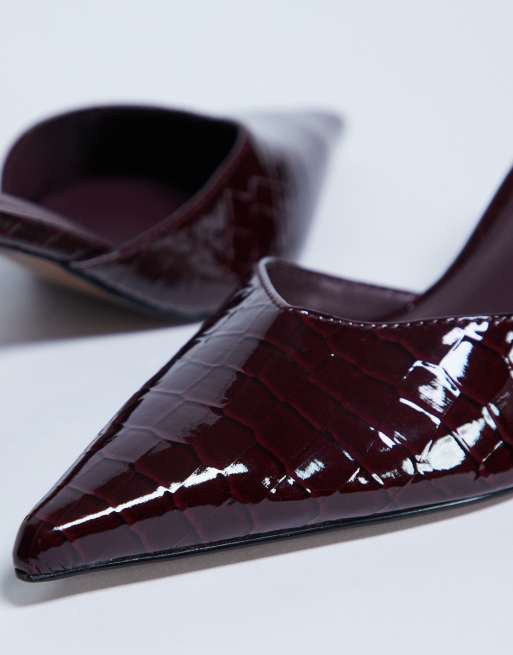 Topshop - Ivette - Sabot bordeaux verniciati effetto coccodrillo a punta chiusa, 3 di 4