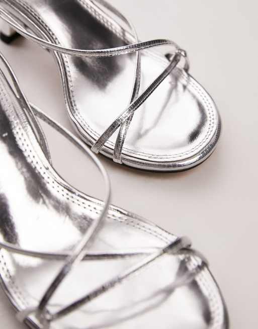 Topshop - Iyla - Sandali argentati con tacco e fascette sottili, 2 di 4