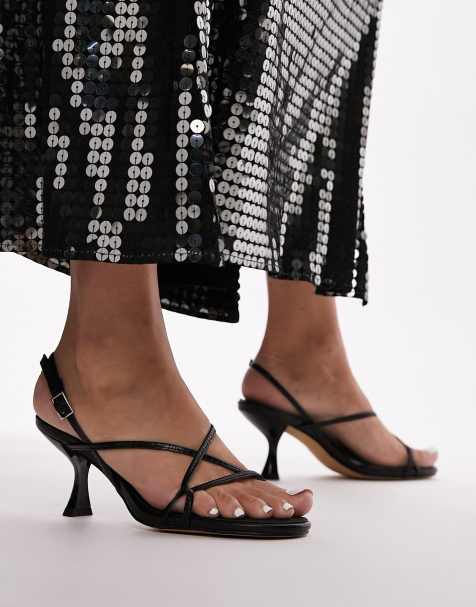 Topshop - Iyla - Sandali con tacco neri lizard con fascette sottili - view 1