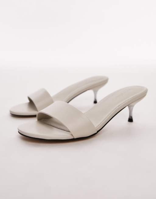 Topshop Izz rounded mid pin heel mules in white , 2 of 4