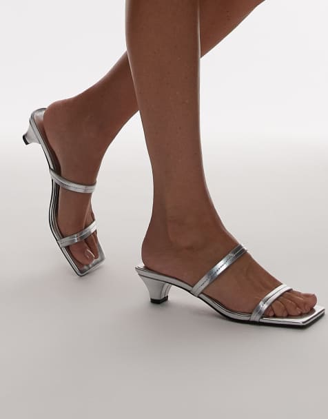 Topshop – Izzy – Mules in Silber mit kegelförmigem Absatz - view 1