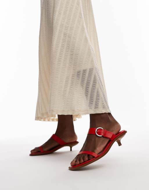 Topshop - Izzy - Sandales à brides et petit talon en cuir de qualité supérieure - Rouge