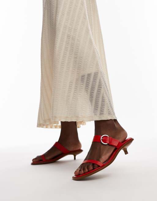Topshop - Izzy - Sandali con tacchetto a spillo rossi in pelle premium con fascette sottili