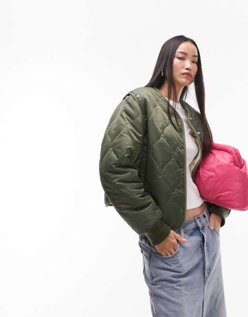 Topshop - Jack met borgvoering en afneembare mouwen in kaki