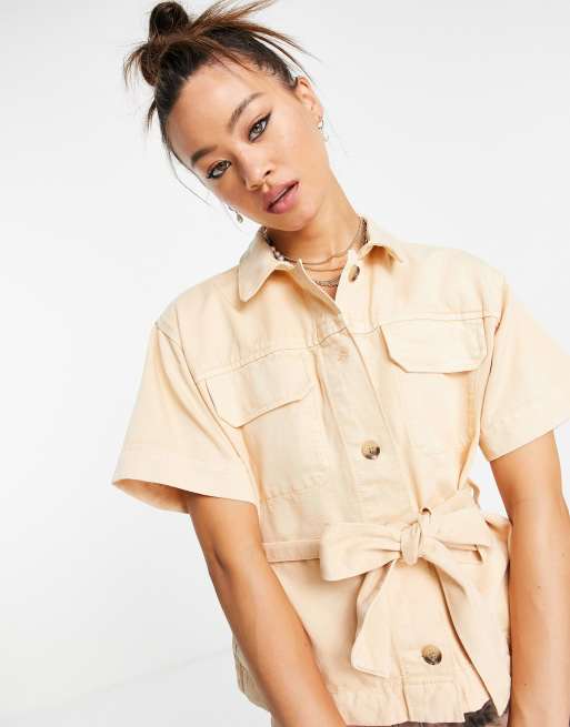 Topshop - Jack met korte mouwen en ceintuur in perzikkleur