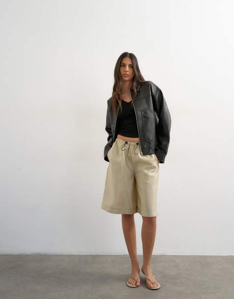 Topshop - Jack van imitatieleer met rits en opgestikte zakken in zwart met wassing - view 1