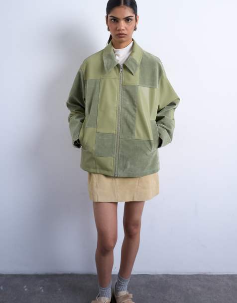 Topshop - Jack van imitatiesuède met rits en patchwork in groen - view 1