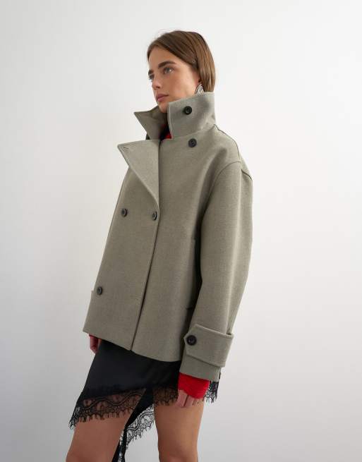 Topshop jack van wol met opstaande kraag in grijs, 2 van 4