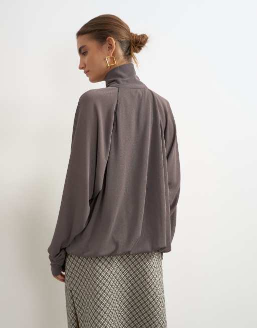 Topshop jacka i jersey med hög krage och fickdetalj i kolgrå, 3 av 4