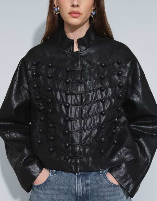 Topshop jacka i svart läderimitation, 3 av 4