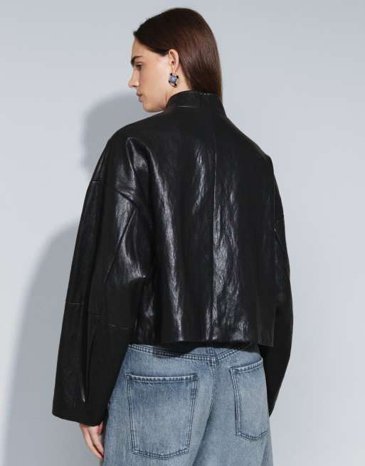 Topshop jacka i svart läderimitation, 4 av 4