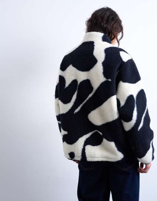 Topshop – Jacke aus Teddyfleece mit schwarz-weißem Kuhfellprint, 3 von 4