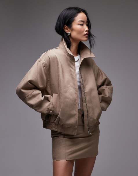 Topshop – Jacke aus Wildlederimitat in Hellbeige mit elastischem Bund und Kragen - view 1