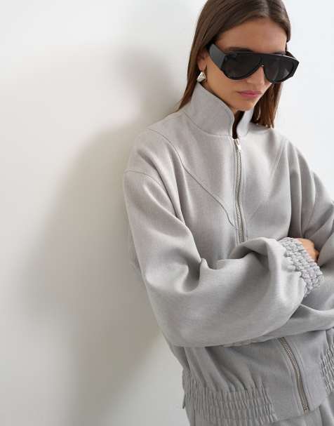 Topshop – Jacke in Grau mit Stehkragen, Kombiteil - view 1