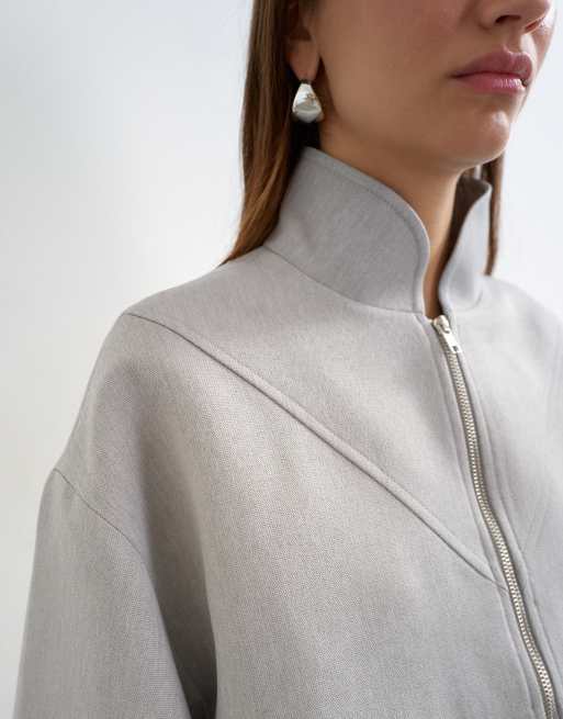 Topshop – Jacke in Grau mit Stehkragen, Kombiteil , 3 von 4