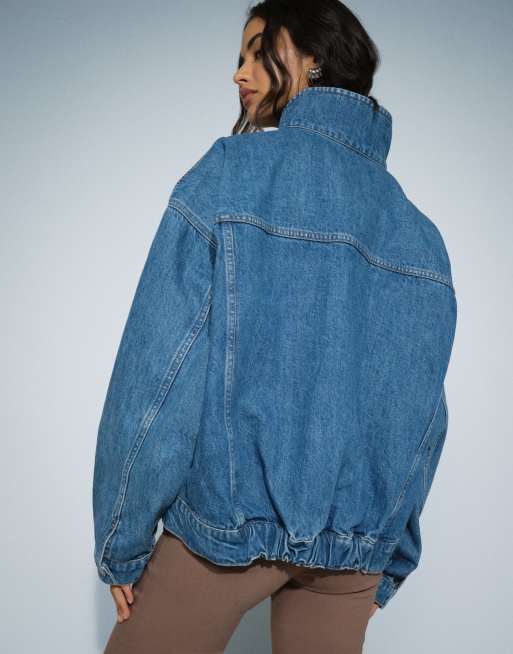 Topshop – Jacke in Mittelblau mit Stehkragen und elastischem Saumdetail, 3 von 7