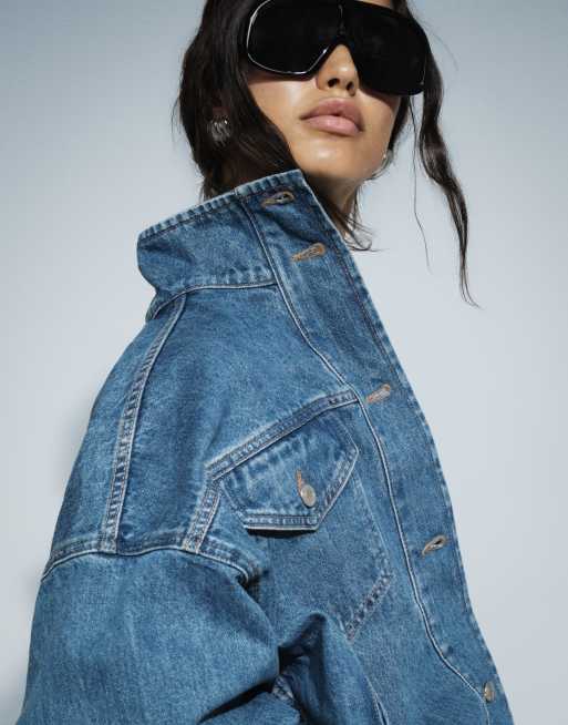Topshop – Jacke in Mittelblau mit Stehkragen und elastischem Saumdetail, 4 von 7