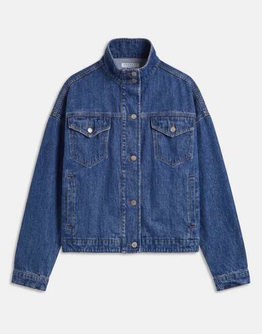 Topshop – Jacke in Mittelblau mit Stehkragen und elastischem Saumdetail, 5 von 7