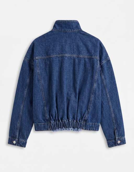 Topshop – Jacke in Mittelblau mit Stehkragen und elastischem Saumdetail, 6 von 7