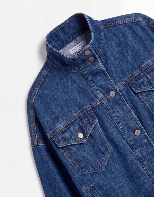 Topshop – Jacke in Mittelblau mit Stehkragen und elastischem Saumdetail, 7 von 7