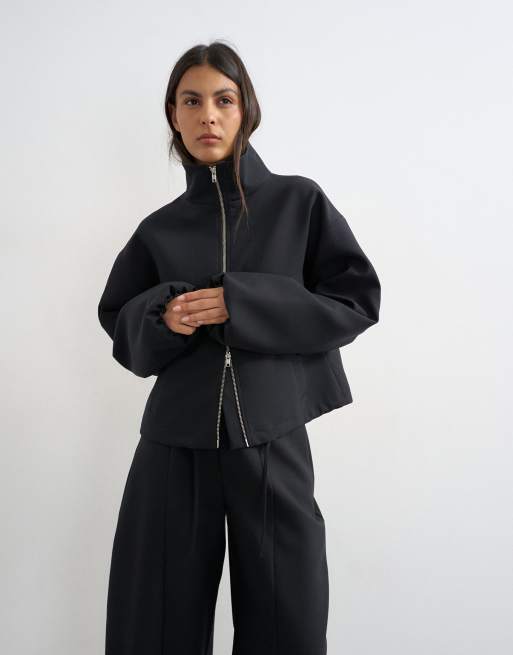 Topshop – Jacke mit Stehkragen in Schwarz, Kombiteil , 4 von 4
