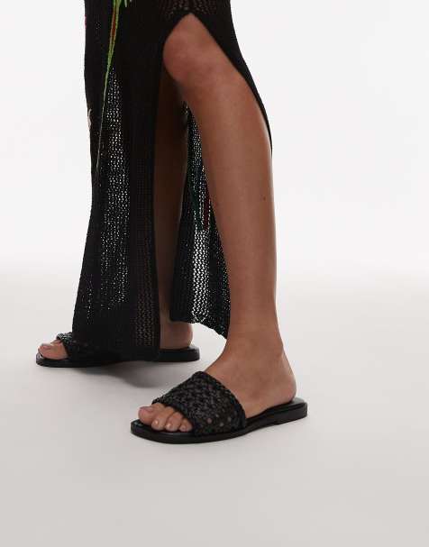 Topshop Jackie flat weave sandal in black - view 1