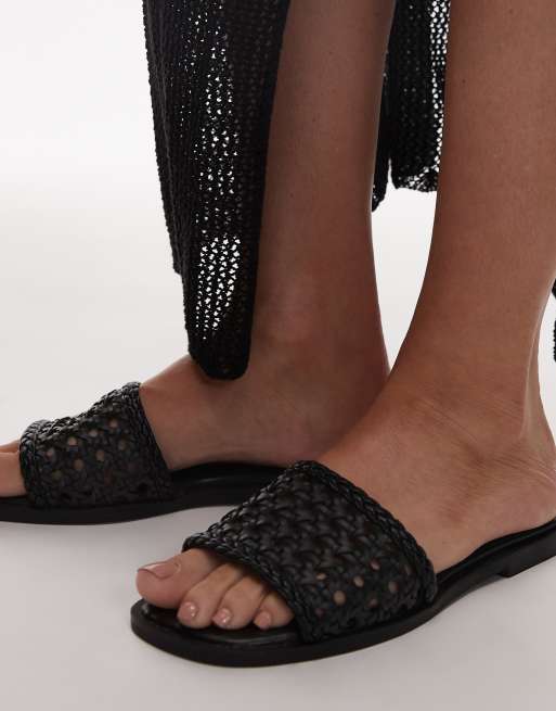 Topshop Jackie flat weave sandal in black, 3 of 4