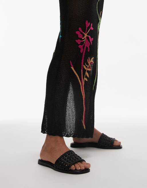 Topshop Jackie flat weave sandal in black, 4 of 4