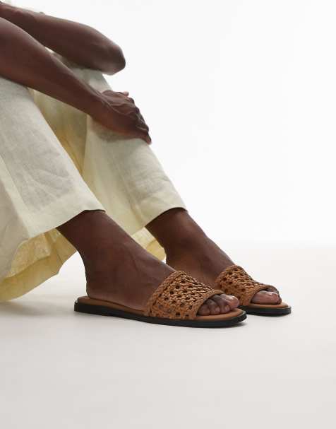 Topshop Jackie flat weave sandal in tan - view 1