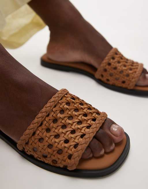 Topshop - Jackie - Platte geweven sandalen in lichtbruin, 3 van 4