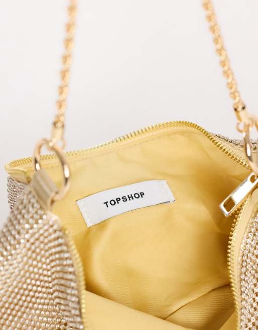 Topshop Jackie small diamante shoulder bag in gold, 2 of 4