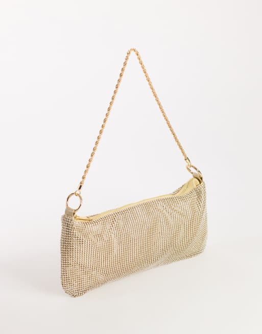 Topshop Jackie small diamante shoulder bag in gold, 3 of 4