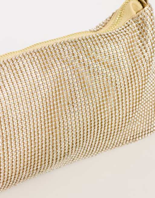 Topshop Jackie small diamante shoulder bag in gold, 4 of 4