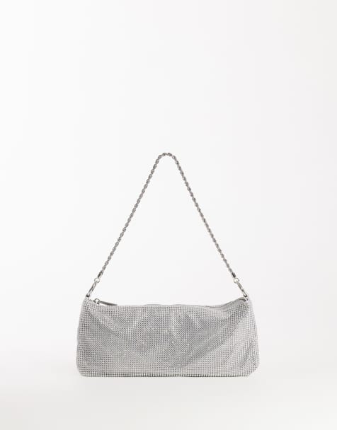 Topshop Jackie small diamante shoulder bag in silver - view 1