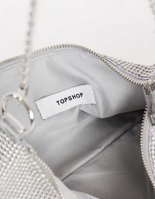 Topshop Jackie small diamante shoulder bag in silver, 2 of 4