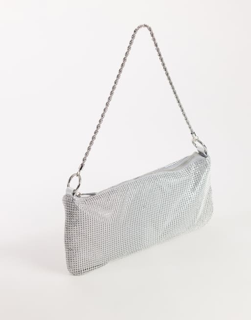 Topshop Jackie small diamante shoulder bag in silver, 3 of 4