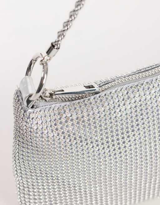 Topshop Jackie small diamante shoulder bag in silver, 4 of 4